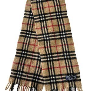 Burberrys Classic Check Scarf Beige 100% Lambswool Unisex Scarf Made In England